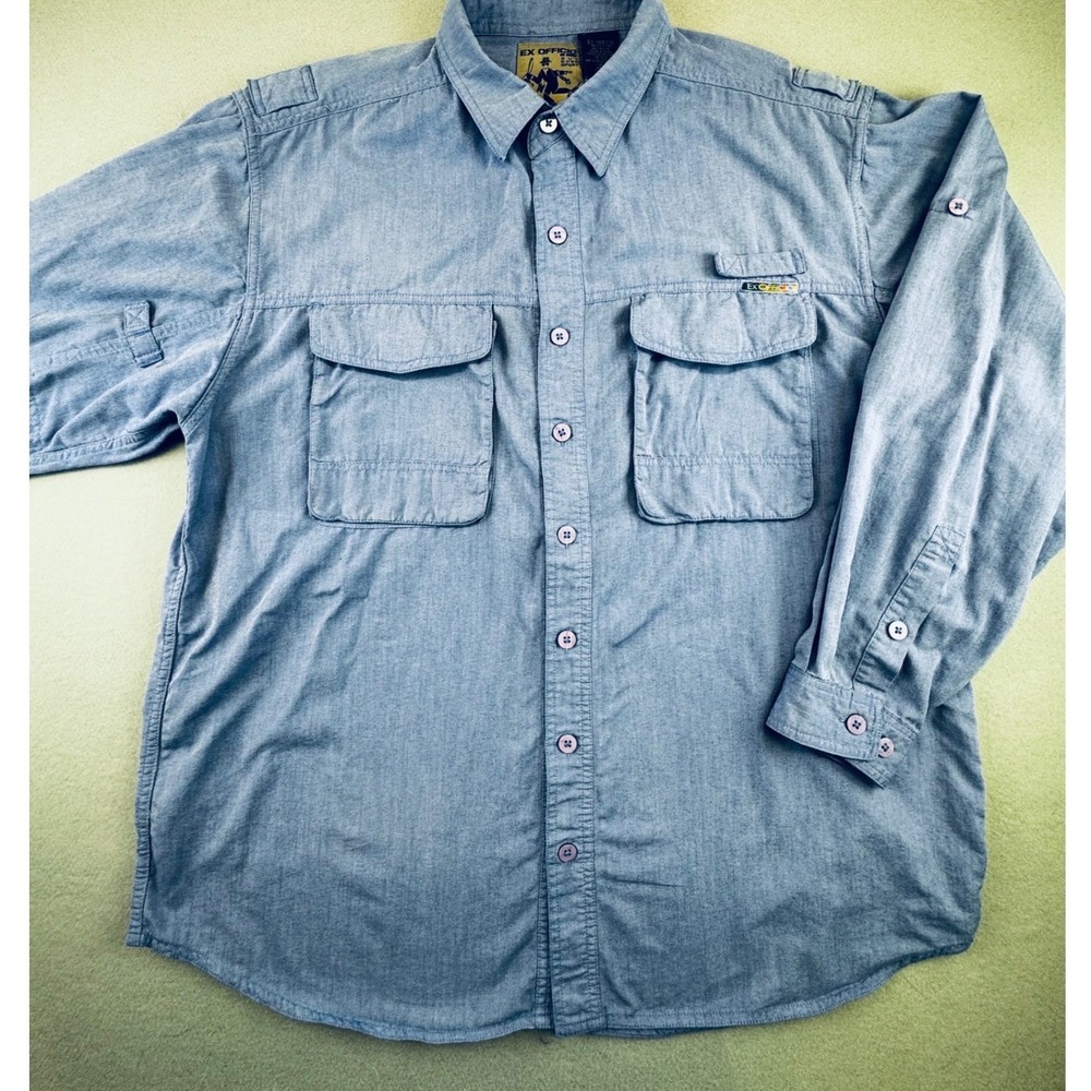 ExOfficio Outdoor Sport Mens XL Blue Long Sleeve Ventilated Fishing Hiking Shirt